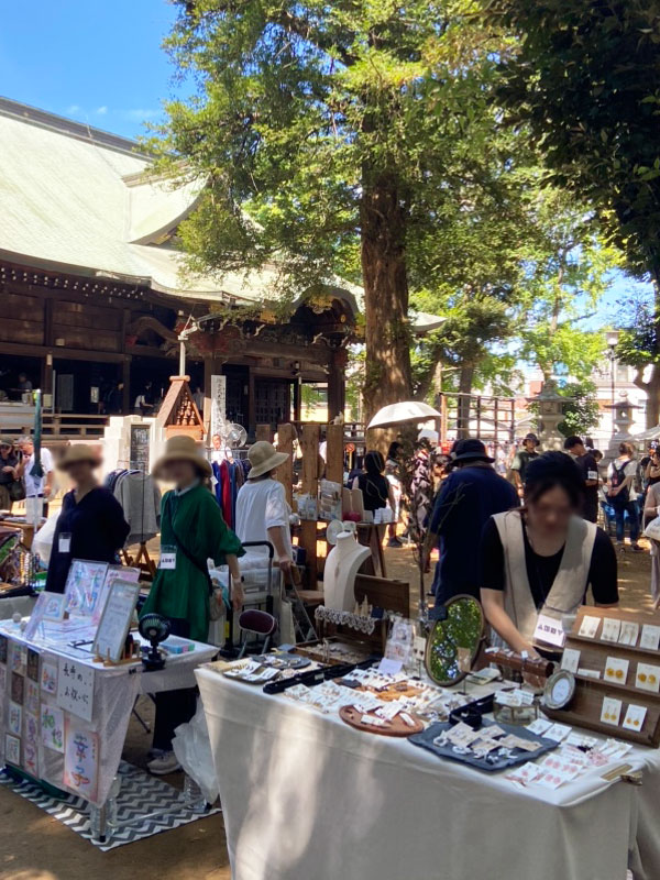 鬼子母神 手創り市 月に一回開催 気温33℃ 布小物・陶器・オリジナル石鹸 焼菓子・ジャム